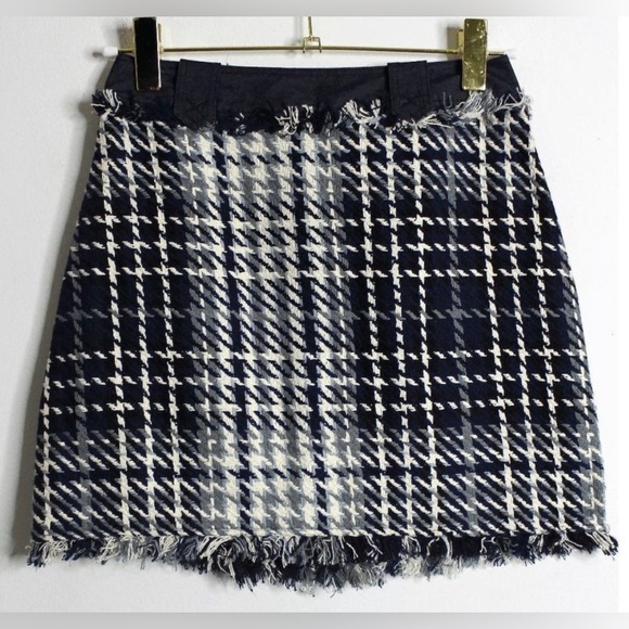 Zara Navy Gray White Tweed Fringe Mini Skirt - Picture 4 of 5